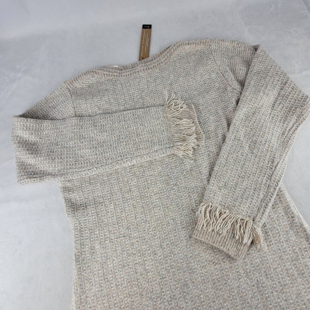NEW Nicole Miller Sweater Dress Fringe Sleeve L‎ Soft Stretchy Neutral Fall NWT